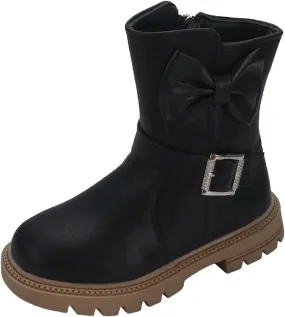 Girls Ankle Boots Side Zipper Combat Boots Non Slip Cowgirl Boots Casual Leather Boots for Toddler Little Kid Big Kid