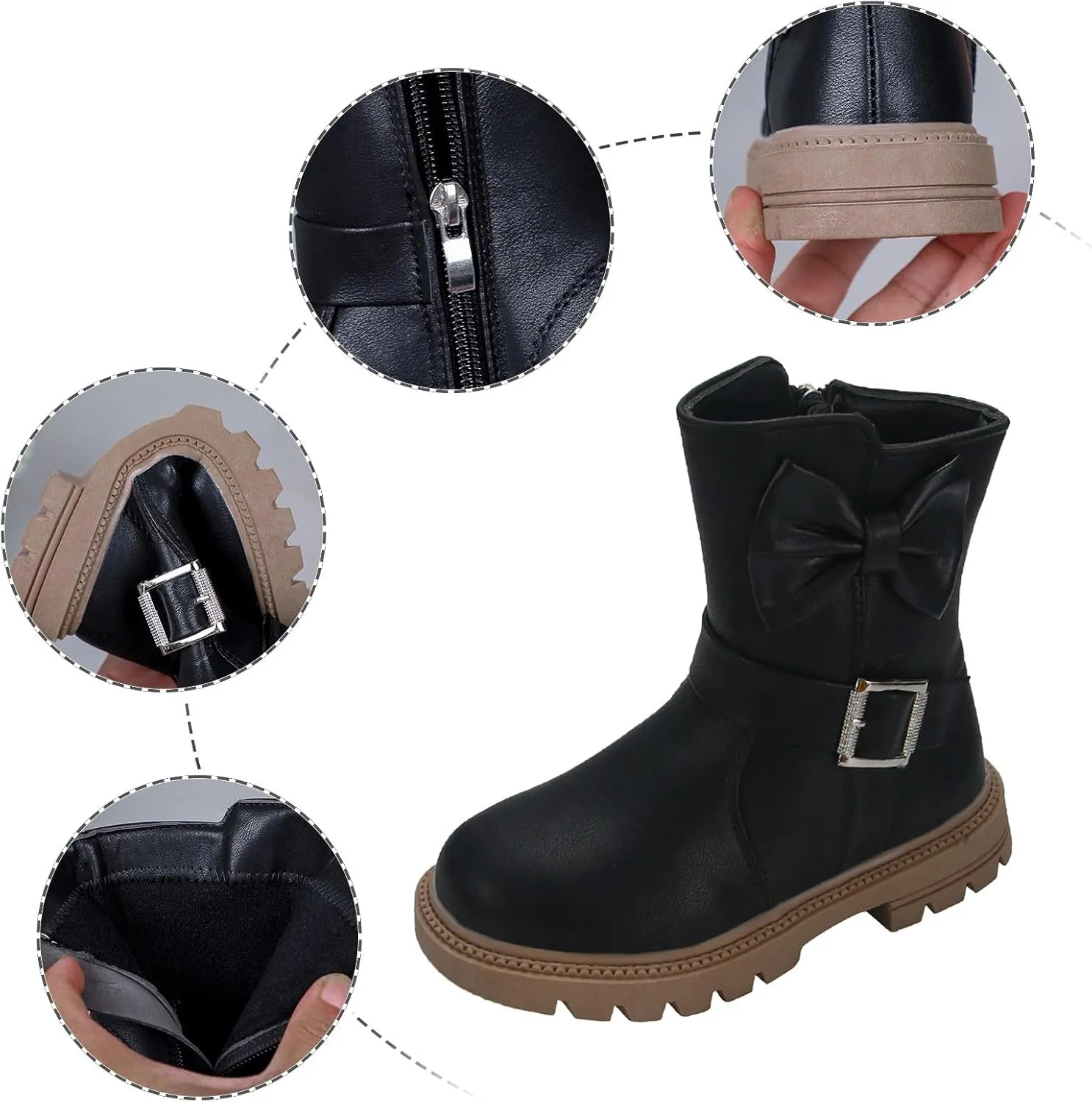 Girls Ankle Boots Side Zipper Combat Boots Non Slip Cowgirl Boots Casual Leather Boots for Toddler Little Kid Big Kid