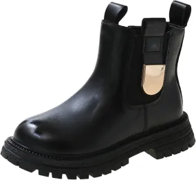 Girls Anti-slip Ankle Boots Water Proof Autumn Winter PU Leather Thick Bottom Pull On Riding Winter Boots for Big Girls