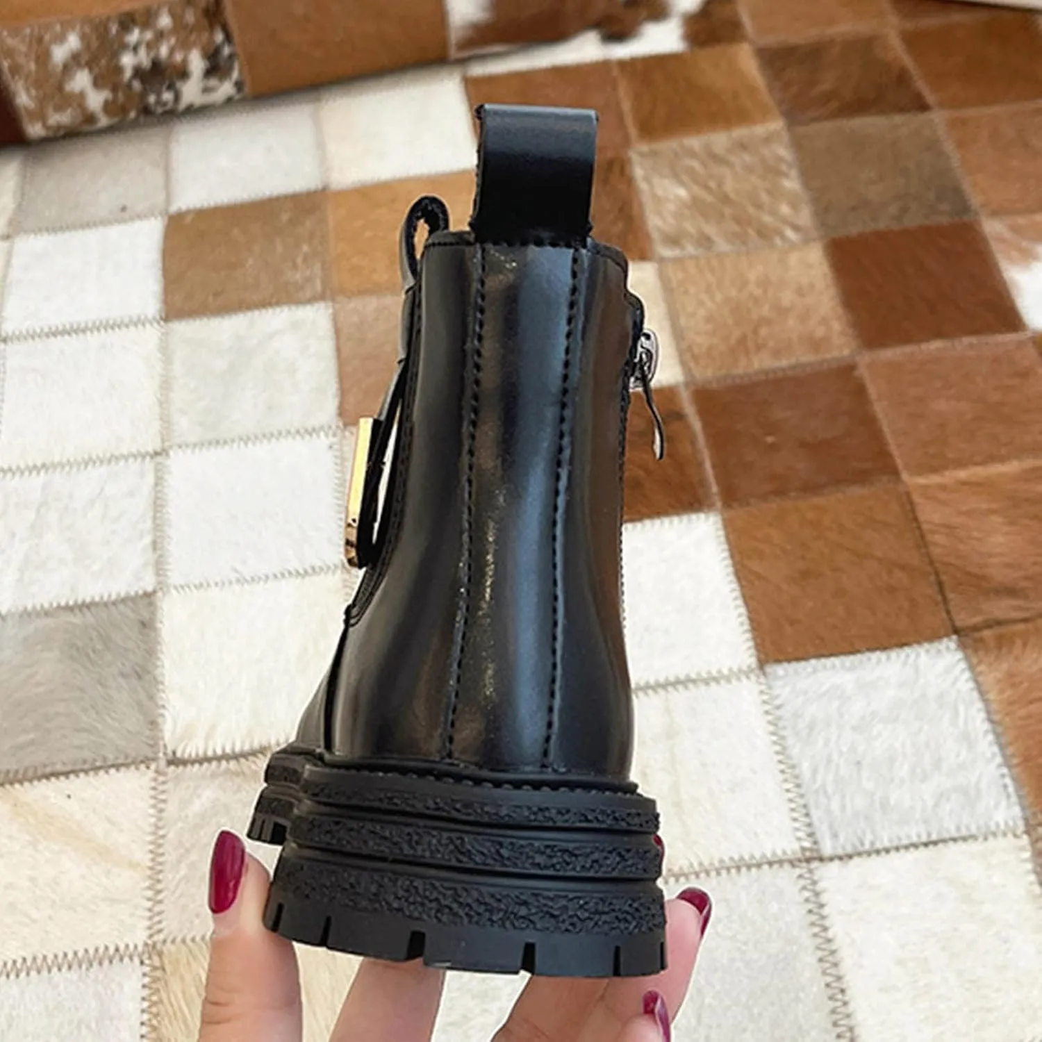 Girls Anti-slip Ankle Boots Water Proof Autumn Winter PU Leather Thick Bottom Pull On Riding Winter Boots for Big Girls