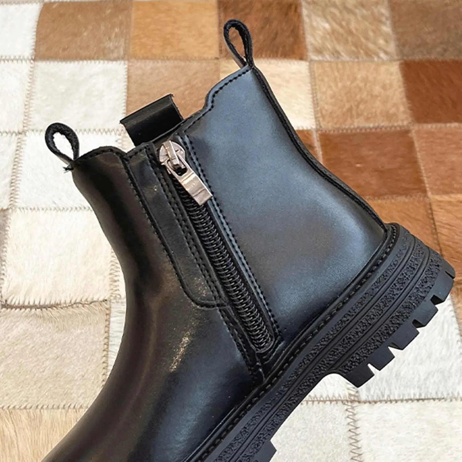 Girls Anti-slip Ankle Boots Water Proof Autumn Winter PU Leather Thick Bottom Pull On Riding Winter Boots for Big Girls