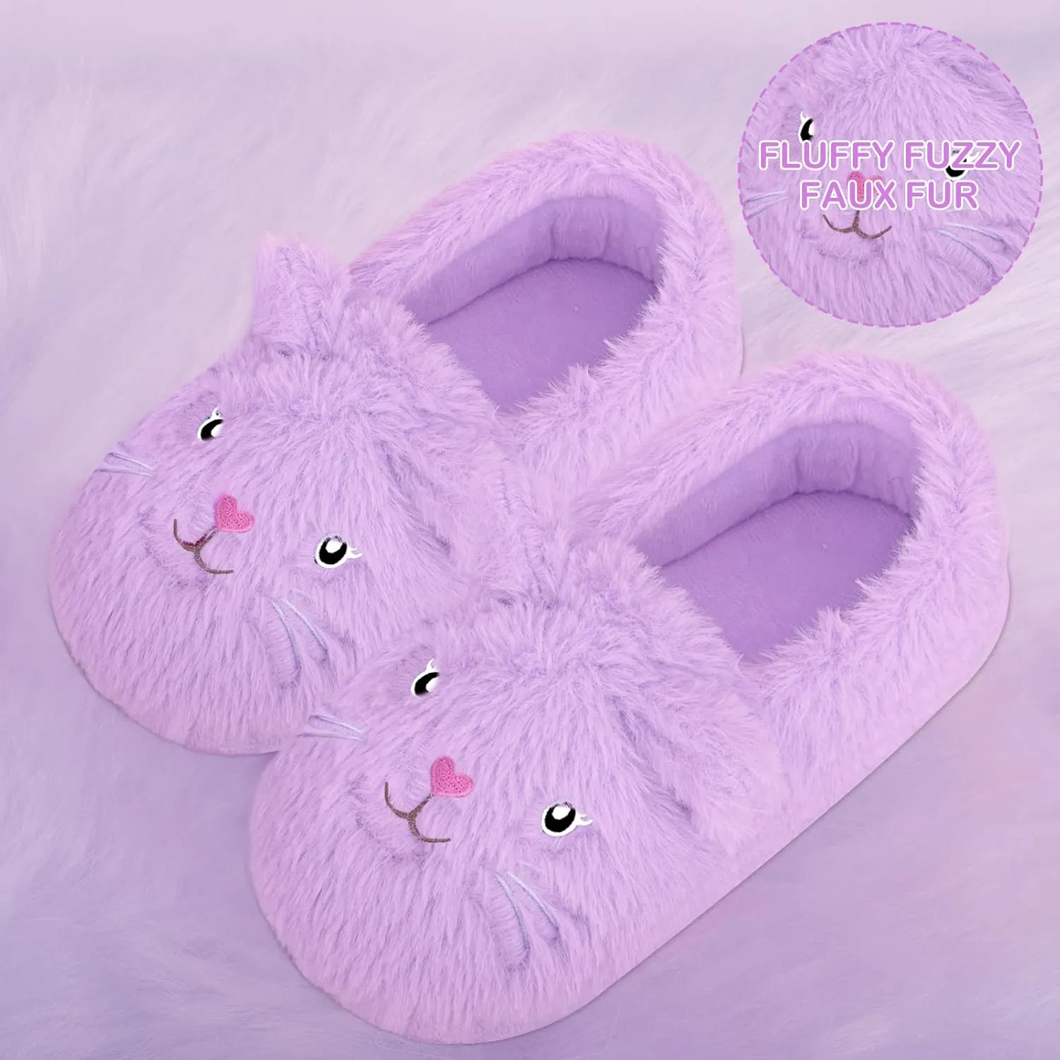 Girls House Slippers Cute Fuzzy Cat Animal Slippers Warm Winter Home House Shoes for Kids Bedroom Indoor Outdoor Shoes
