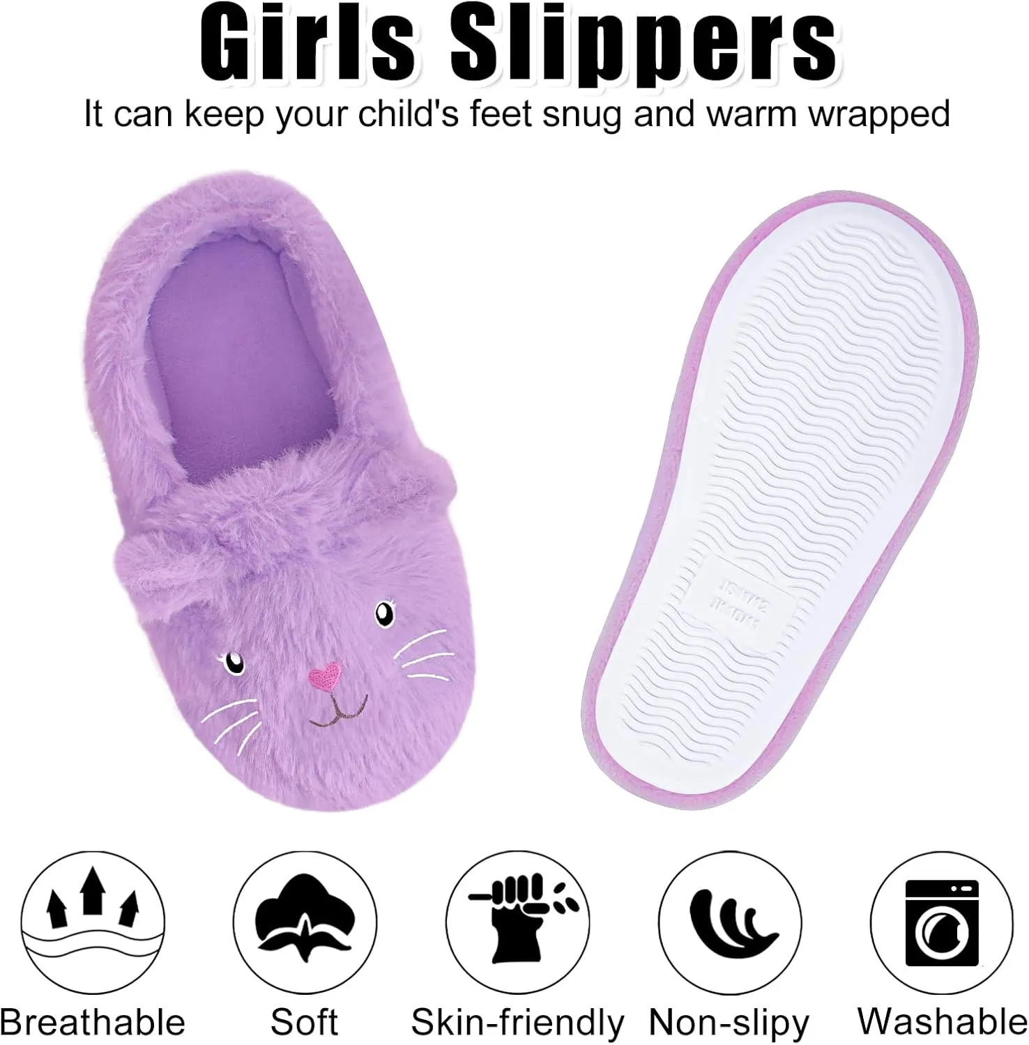 Girls House Slippers Cute Fuzzy Cat Animal Slippers Warm Winter Home House Shoes for Kids Bedroom Indoor Outdoor Shoes