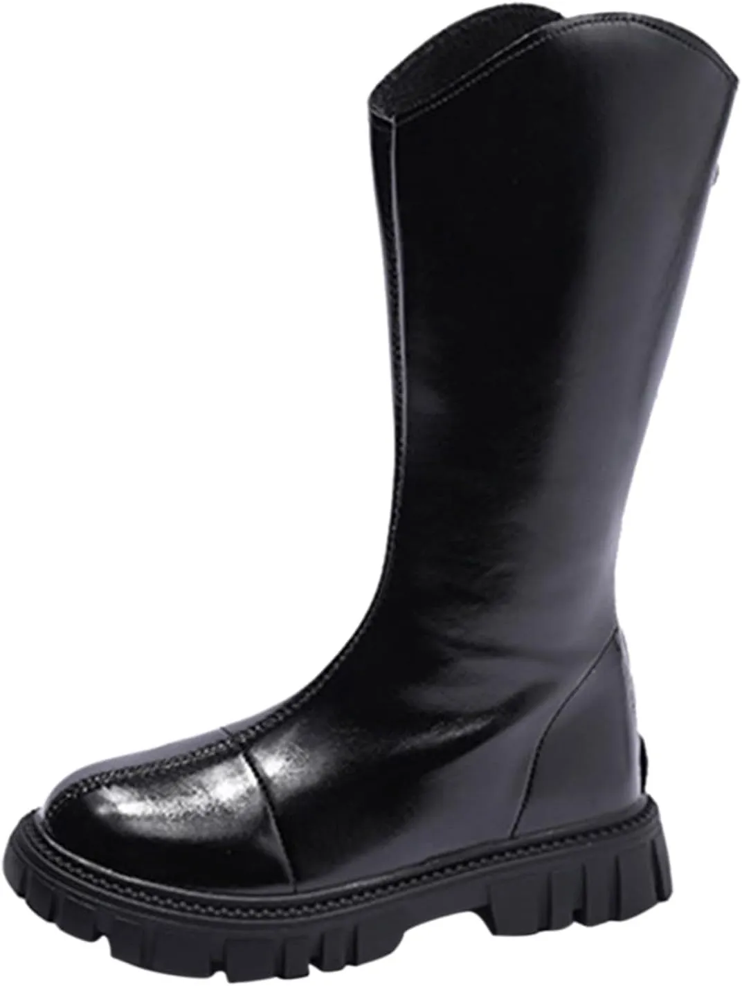 Girls Knee-High Boots Waterproof Mid Calf Lightweight Cute Booties Fashion Out Work Comfortable Princess Shoes (Black, 9-9.5 Years Big Kids)
