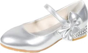 Girls Toddler Princess Shoes Dress Mary Jane Glitter Low Heels Wedding with Bow Buckle Dance Shoes for Kids Baby