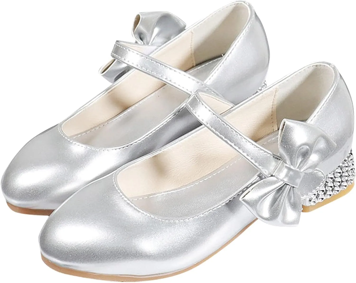 Girls Toddler Princess Shoes Dress Mary Jane Glitter Low Heels Wedding with Bow Buckle Dance Shoes for Kids Baby