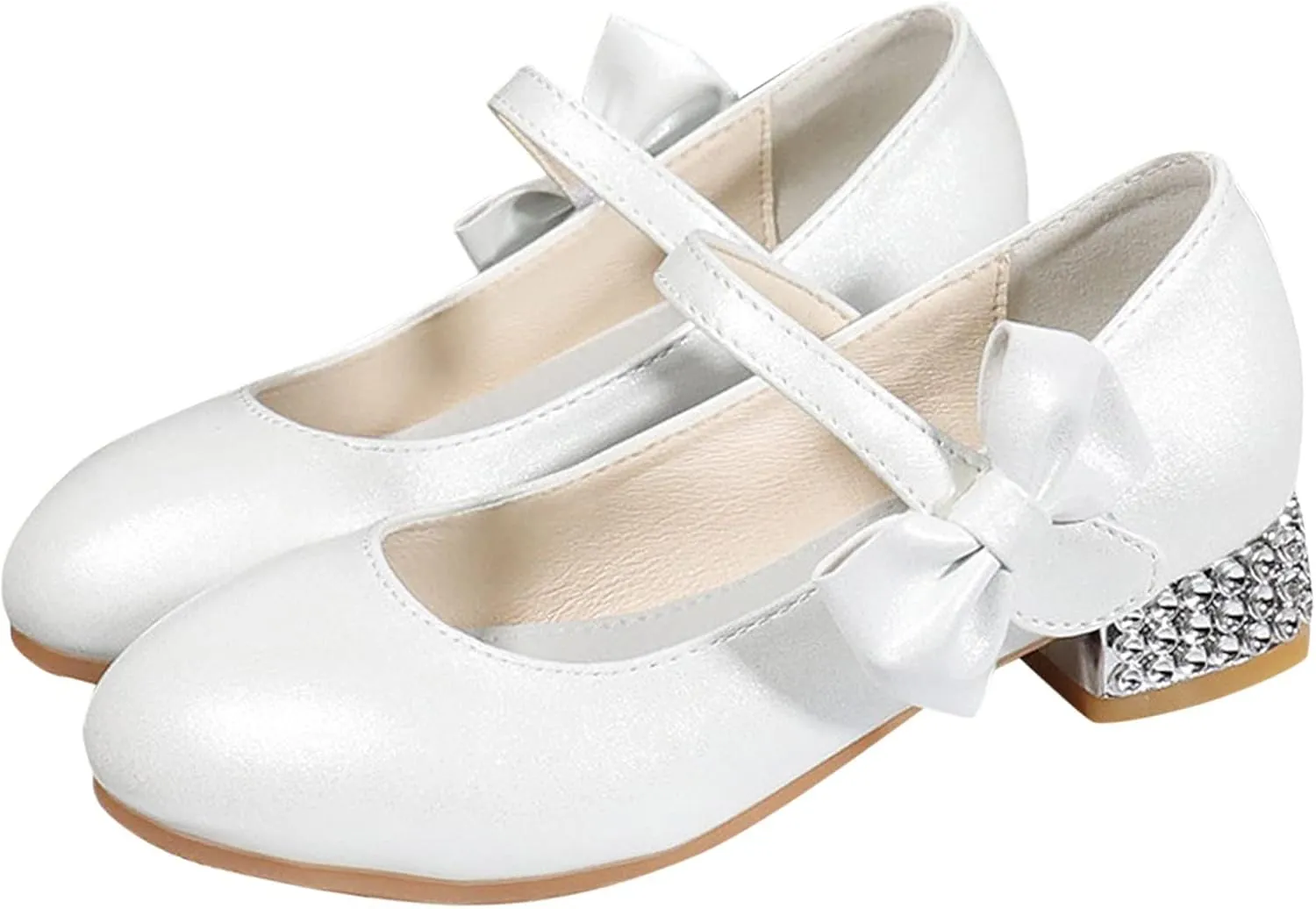 Girls Toddler Princess Shoes Dress Mary Jane Glitter Low Heels Wedding with Bow Buckle Dance Shoes for Kids Baby