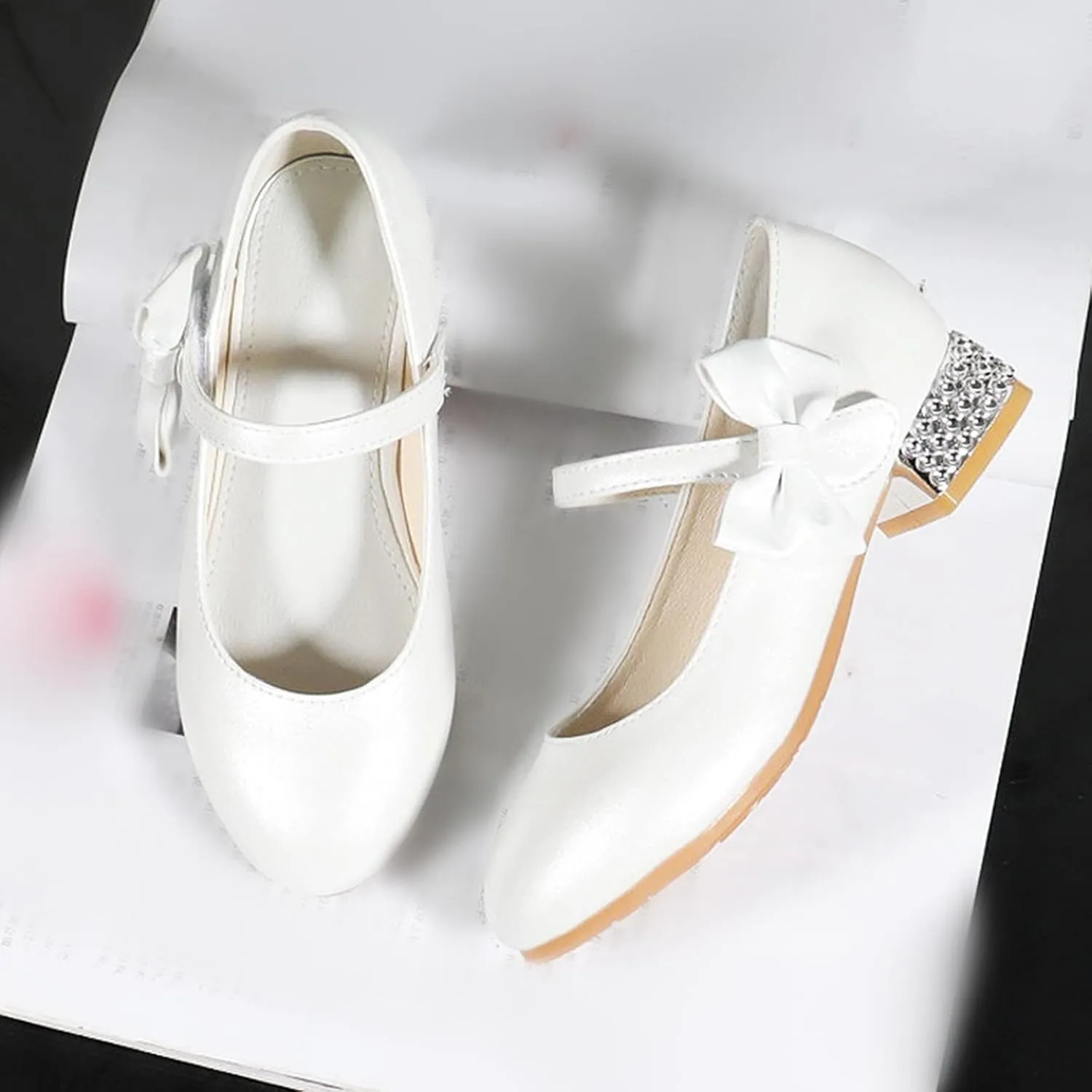 Girls Toddler Princess Shoes Dress Mary Jane Glitter Low Heels Wedding with Bow Buckle Dance Shoes for Kids Baby