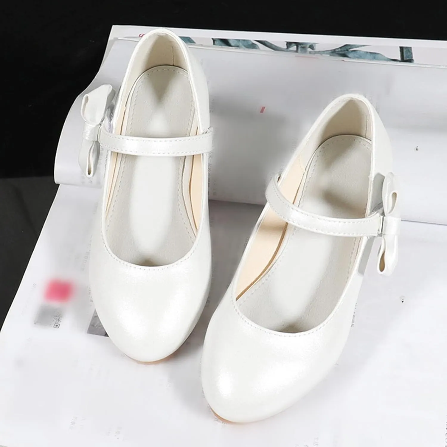 Girls Toddler Princess Shoes Dress Mary Jane Glitter Low Heels Wedding with Bow Buckle Dance Shoes for Kids Baby