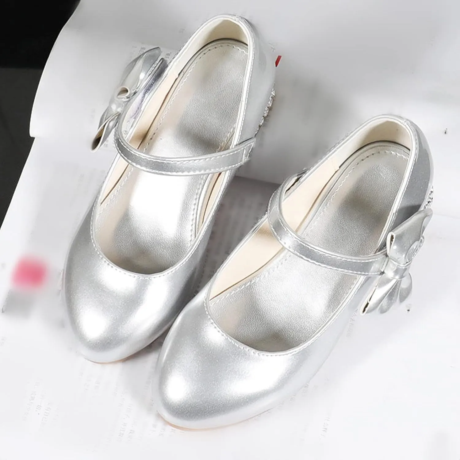 Girls Toddler Princess Shoes Dress Mary Jane Glitter Low Heels Wedding with Bow Buckle Dance Shoes for Kids Baby