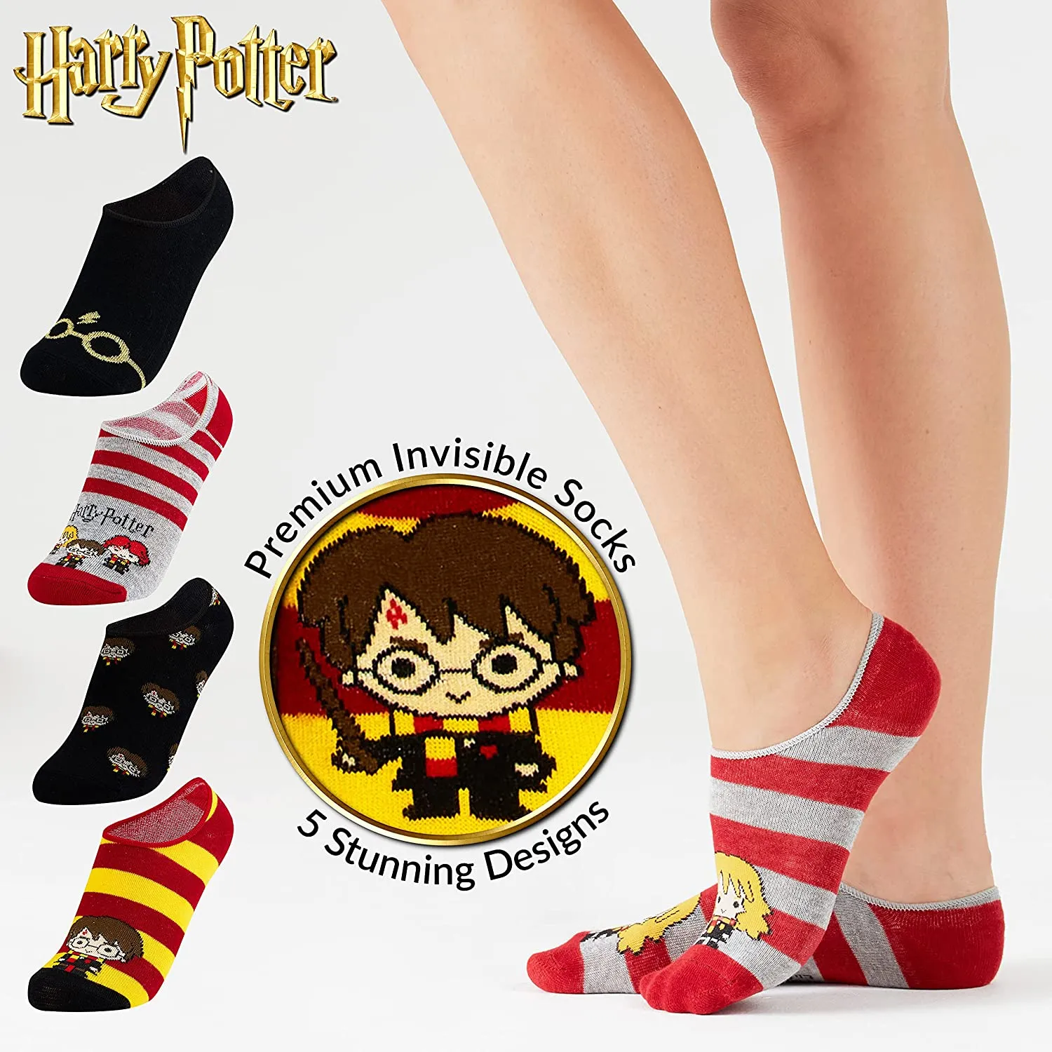 Harry Potter 5 Pairs Invisible Socks, No Show Socks Harry Potter Gifts