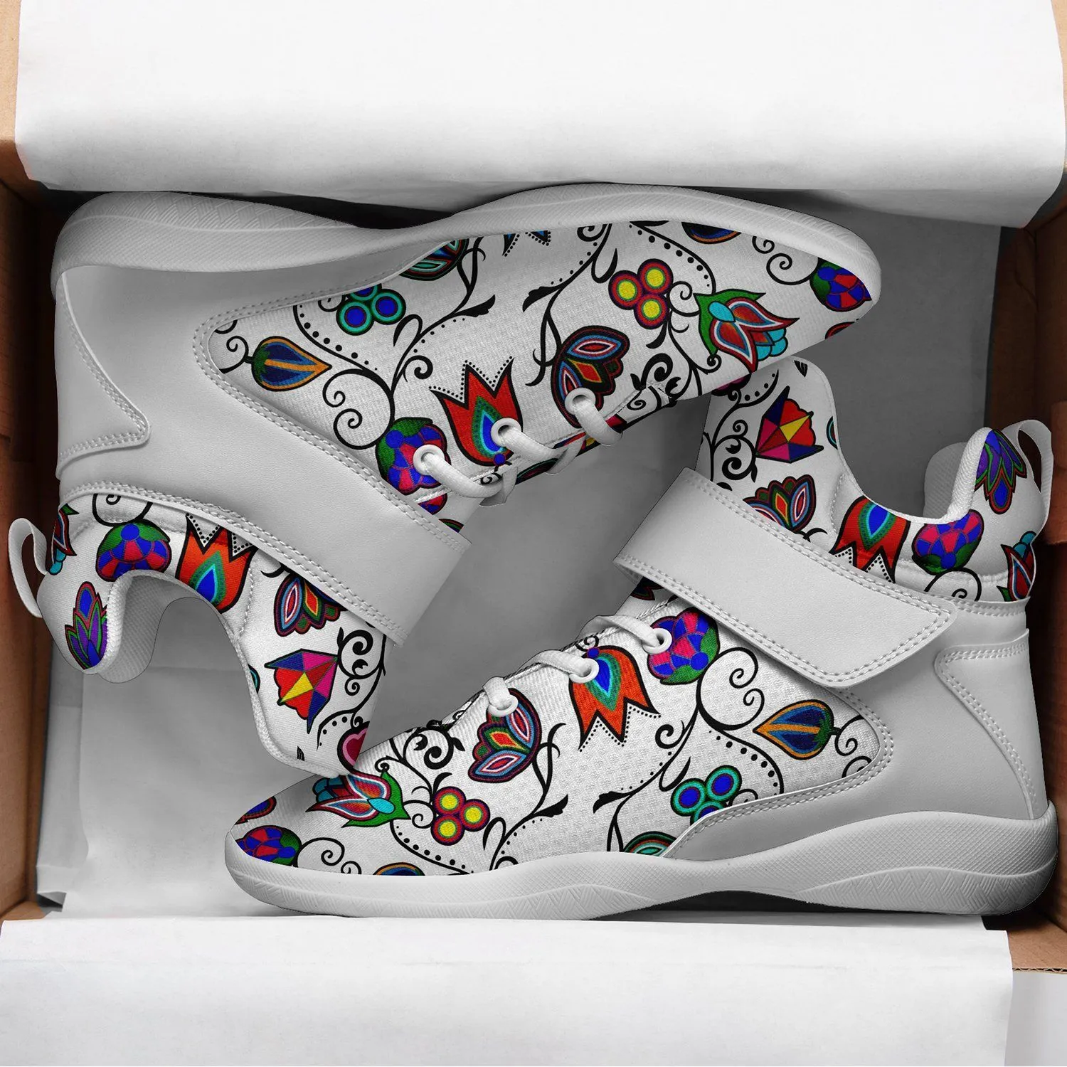 Indigenous Paisley White Kid's Ipottaa Basketball / Sport High Top Shoes