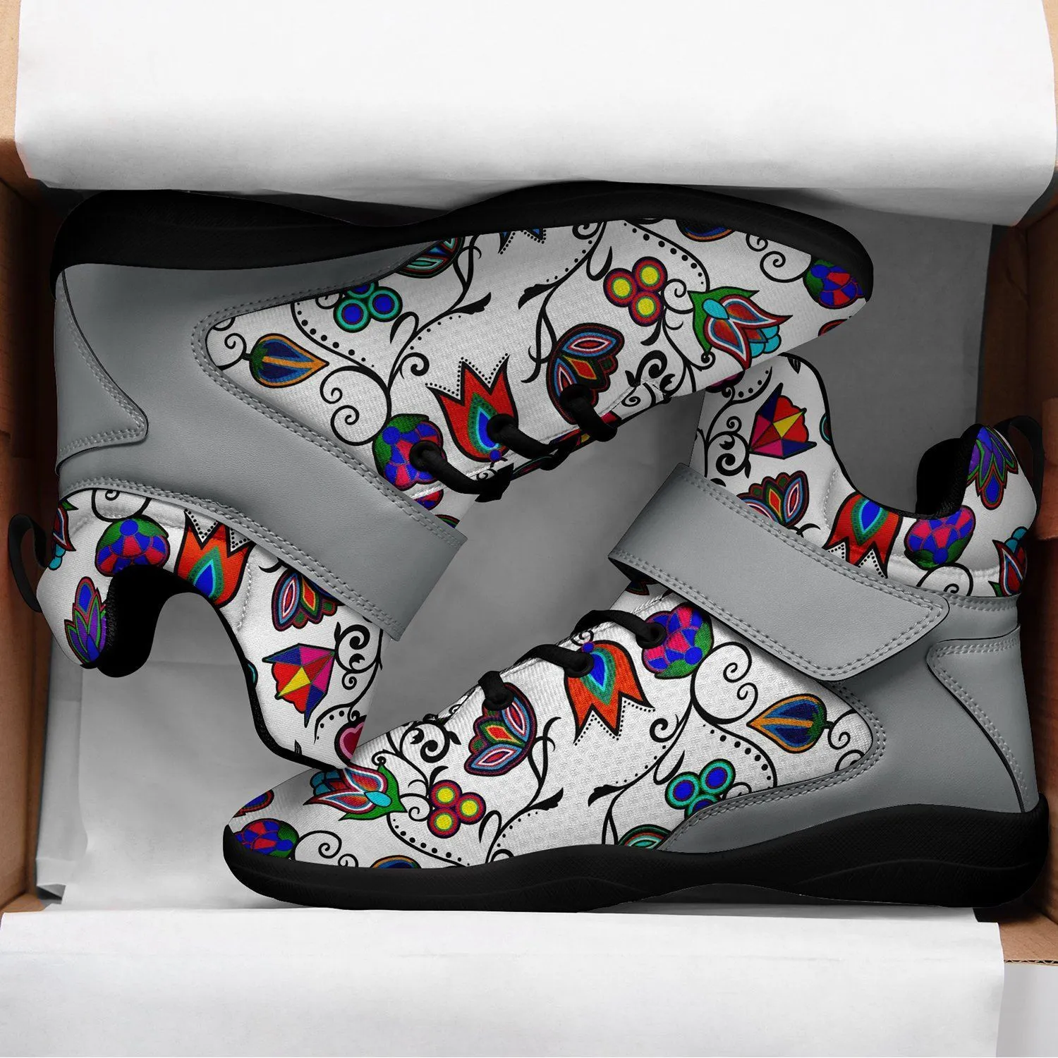 Indigenous Paisley White Kid's Ipottaa Basketball / Sport High Top Shoes