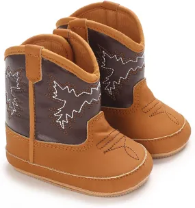 Infant Baby Baby Cowgirl Boots Western Newborn Walking Shoes Girls Soft PU Non Slip Boots Low Heel Ankle Booties