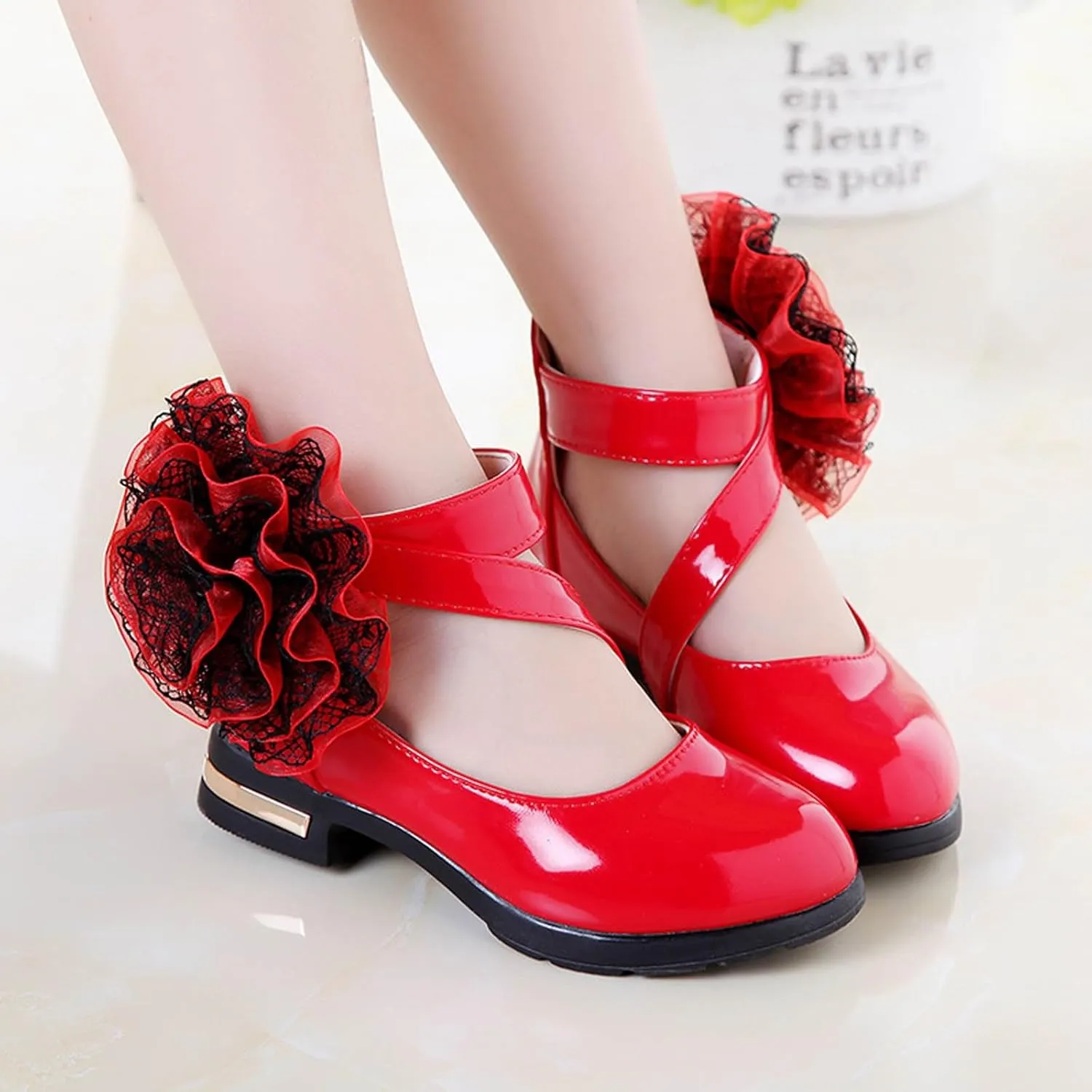 IWIHMIV Little Girl Shoes Princess Shoes Dress Shoes for Girls Girls Dress Shoes Flower Girl Shoe Mary Jane Low Heels for Wedding