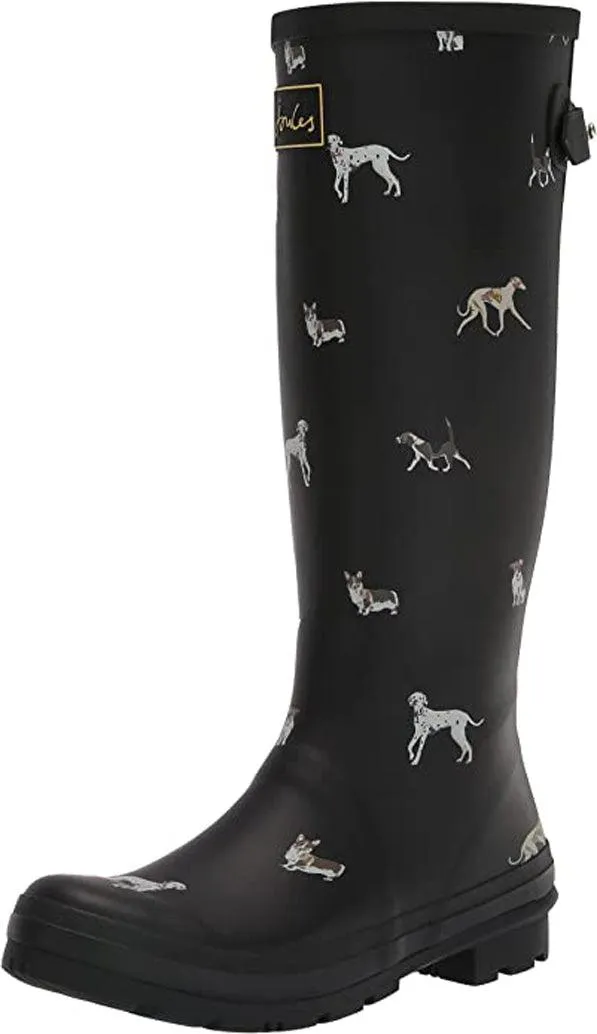 Joules Women's Welly Print Black Dog Size 10 Knee High Rain Boot