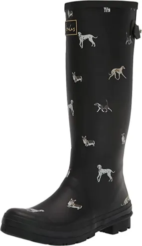 Joules Women's Welly Print Black Dog Size 10 Knee High Rain Boot