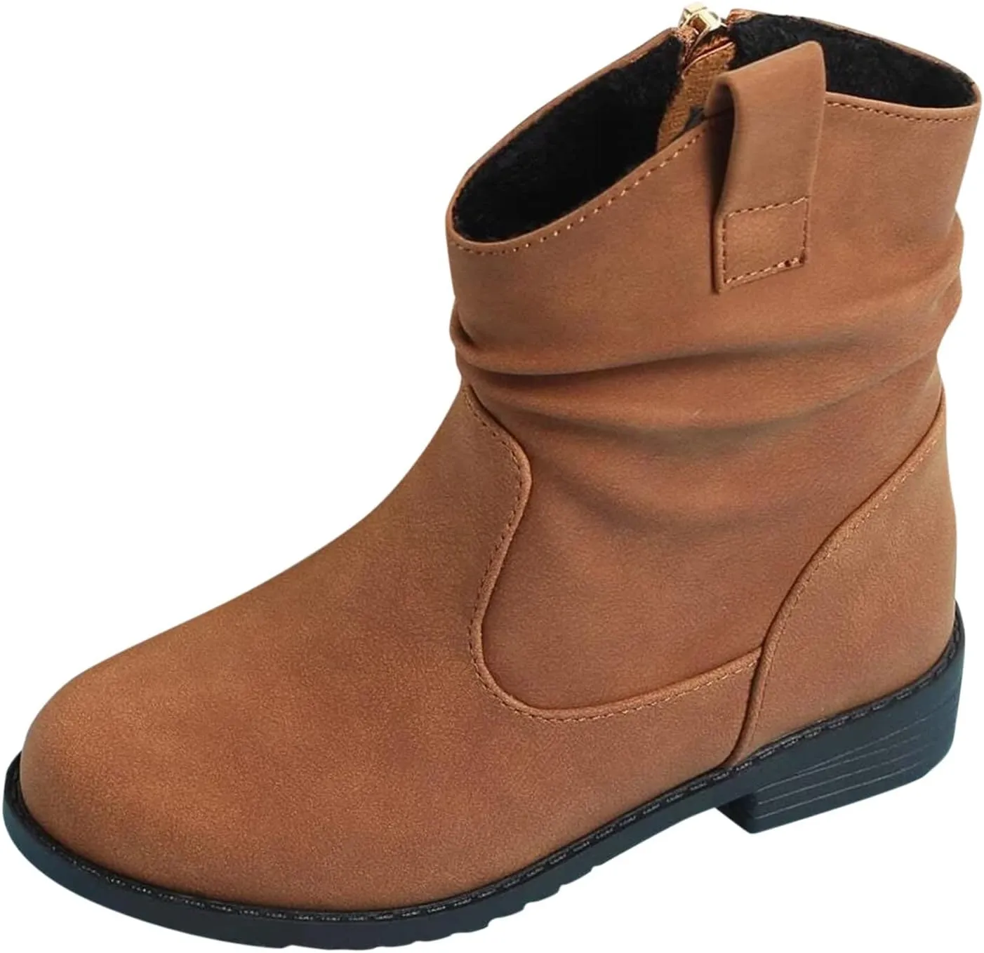 Kids Girl Ankle Boots Warm Side Zipper Boots Low Heel Booties Winter Snow Boots Non Slip Outdoor Shoes for Big Kids (Yellow, 9.5-10 Years)