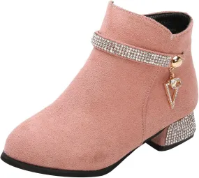 Kids Girls Low Heel Ankle Boots Side Zipper Slip On Dress Shoes Fall Winter Outdoor Casual Booties School Shoes