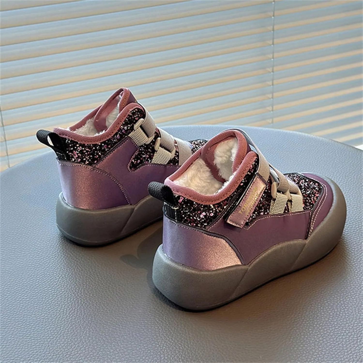Kids Glitter Shoes Velvet Plush Sneakers for Boys Girls High Top Ankle Boots Thick Non-Slip Toddler Rain Boots Size 11