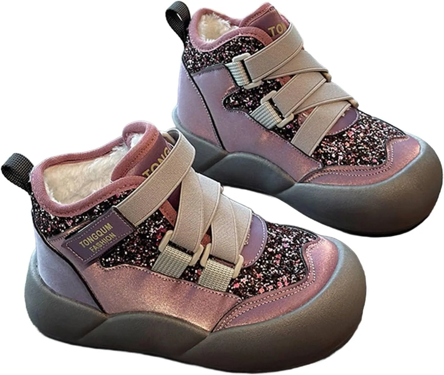 Kids Glitter Shoes Velvet Plush Sneakers for Boys Girls High Top Ankle Boots Thick Non-Slip Toddler Rain Boots Size 11