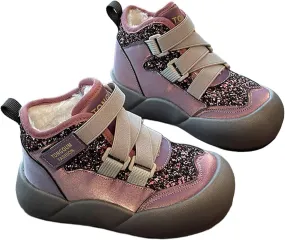 Kids Glitter Shoes Velvet Plush Sneakers for Boys Girls High Top Ankle Boots Thick Non-Slip Toddler Rain Boots Size 11