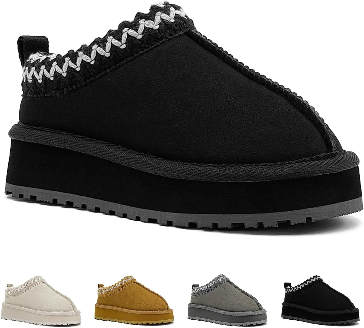 Kids Platform Slippers - Cozy Faux Fur Lined Warm Indoor Outdoor Home Plush Mini Boots for Little and Big Kids