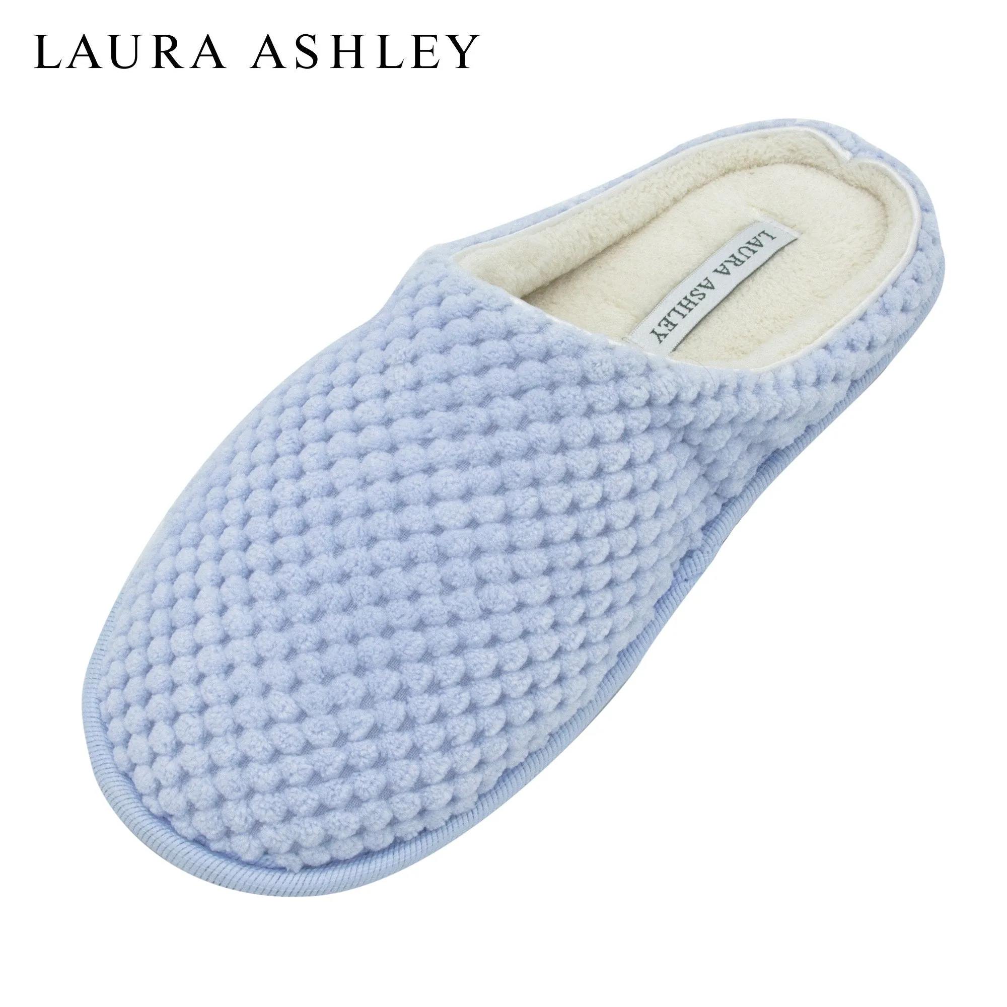 Laura Ashley Ladies Clog Style Spa Slippers with Memory Foam Insole in Pool Party Blue, Size M