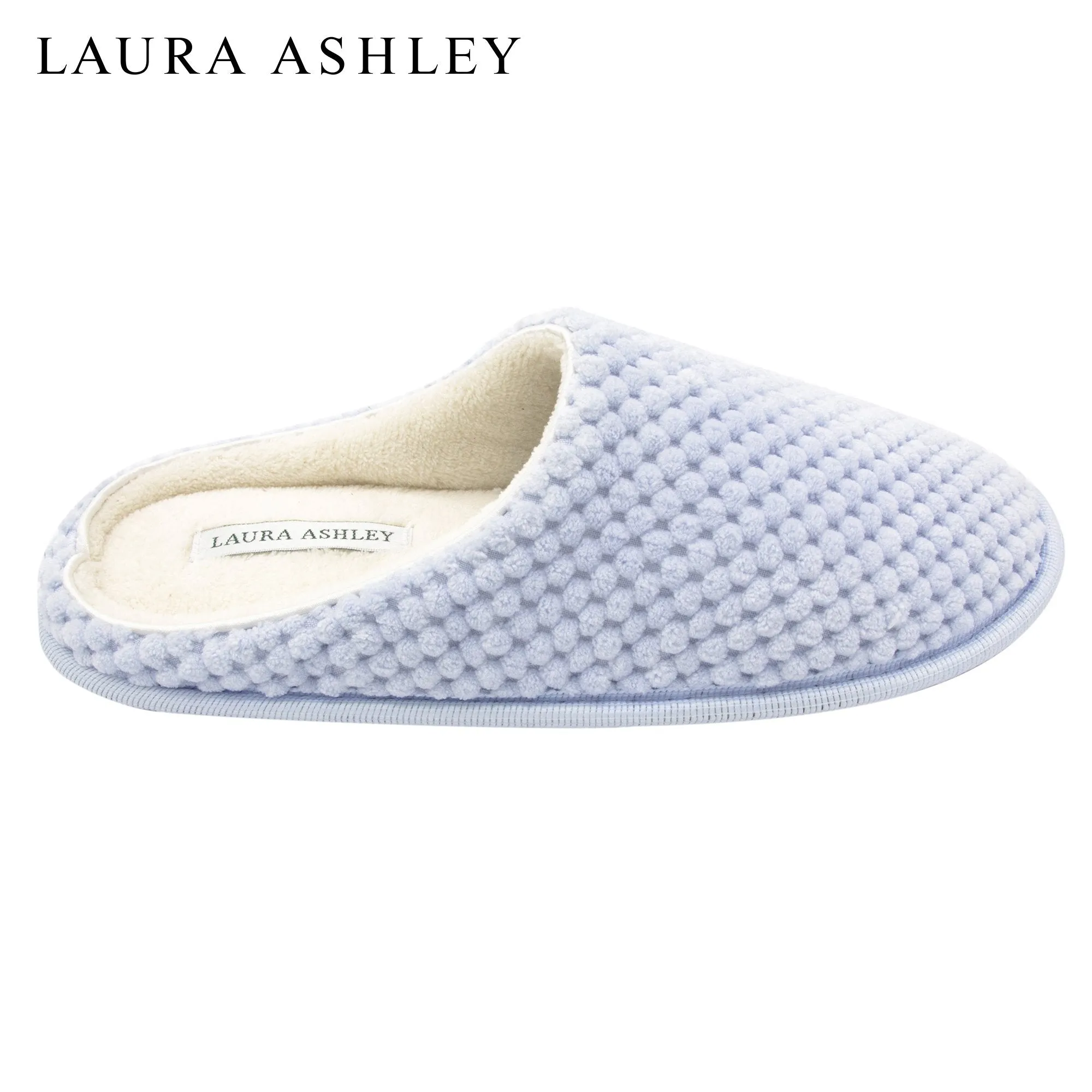 Laura Ashley Ladies Clog Style Spa Slippers with Memory Foam Insole in Pool Party Blue, Size M