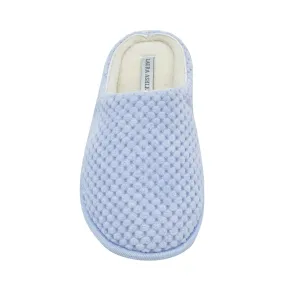 Laura Ashley Ladies Clog Style Spa Slippers with Memory Foam Insole in Pool Party Blue, Size M
