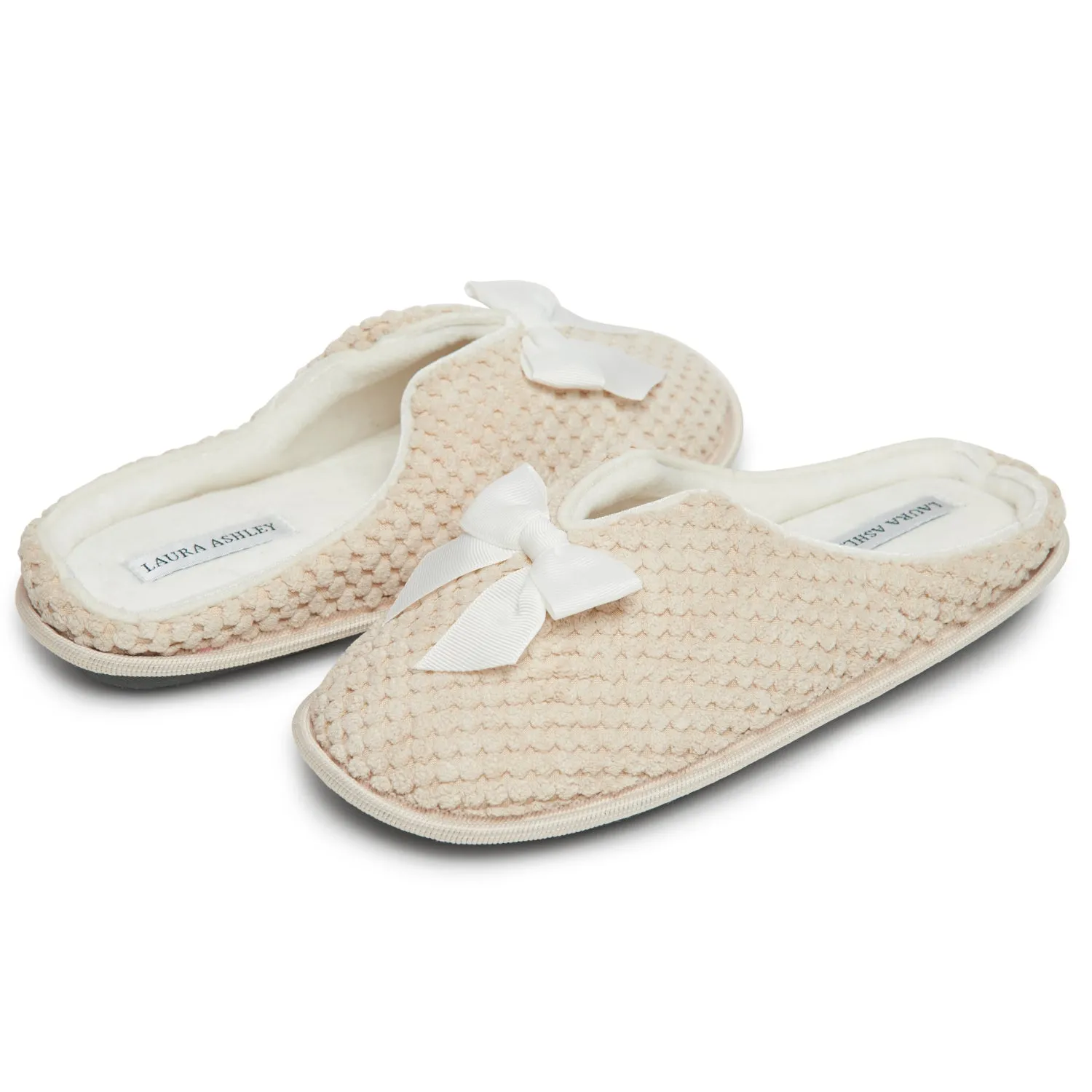 Laura Ashley Women's Spa Slip-On Clog Slippers with Bow Details | Plush House Slippers with Cushioned Insole for Ladies