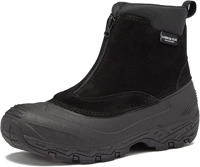 LONDON FOG Holborn Snow Boots for Men - Suede Leather Waterproof, Lined Insulated Zip Up Men’s Winter Snow Boots Size 8