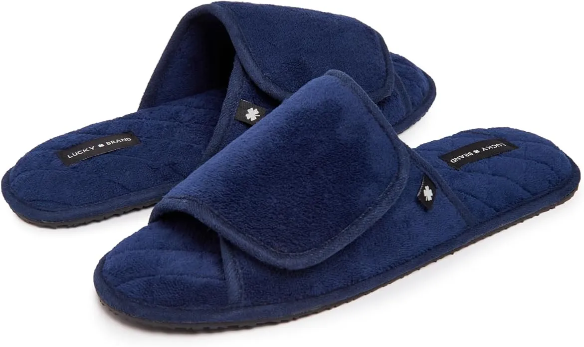 Lucky Brand Mens Terry Open Toe Slippers with Memory Foam