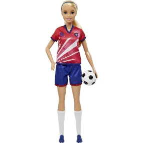 Mattel Barbie Soccer Fashion Doll with Blonde Ponytail, Colorful #9 Uniform, Cleats & Tall Socks, Soccer Ball 11.5 inches
