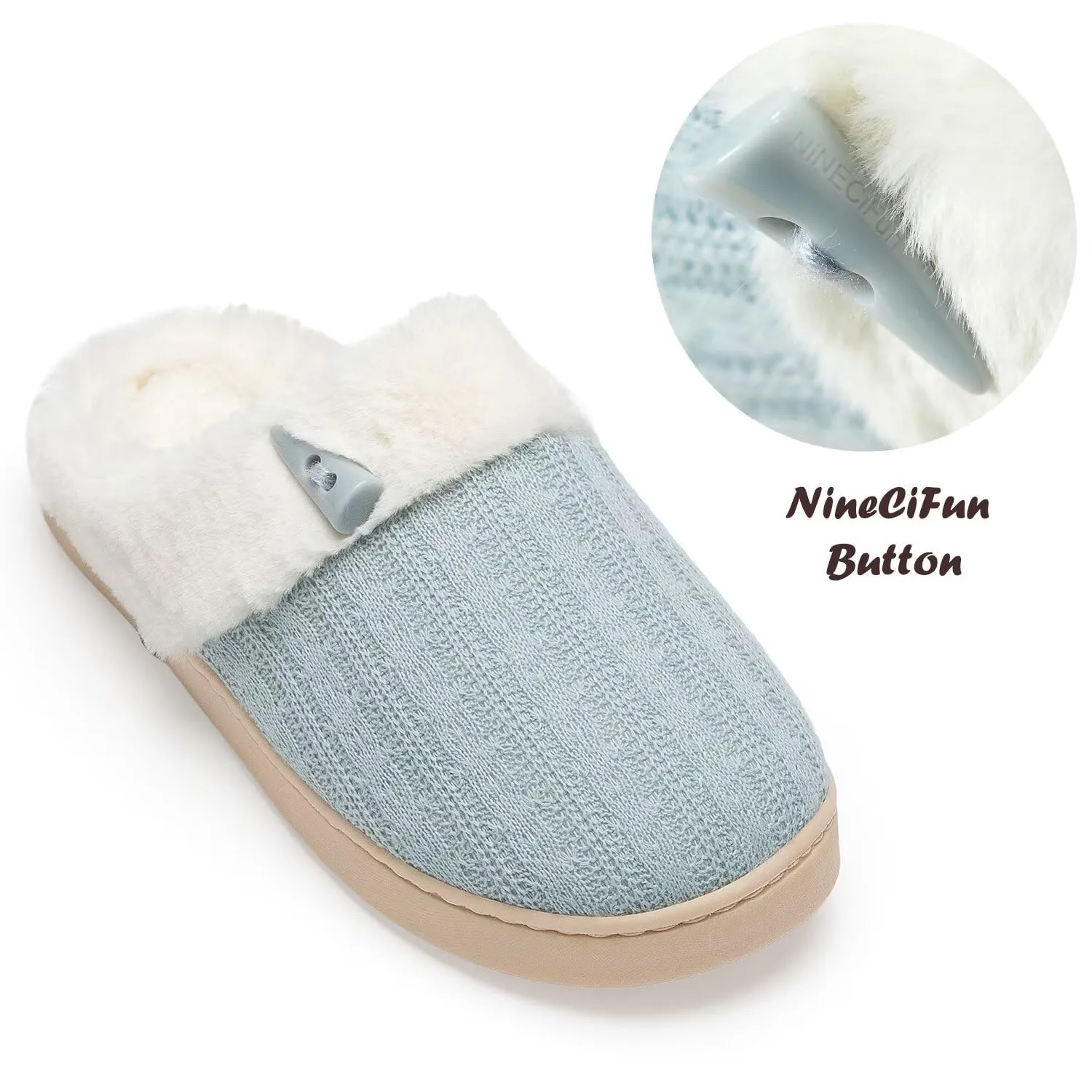 NineCiFun Women's Slip on Fuzzy Slippers Memory Foam House Slippers Outdoor Indoor Warm Plush Fur Lining size 7 8 light blue