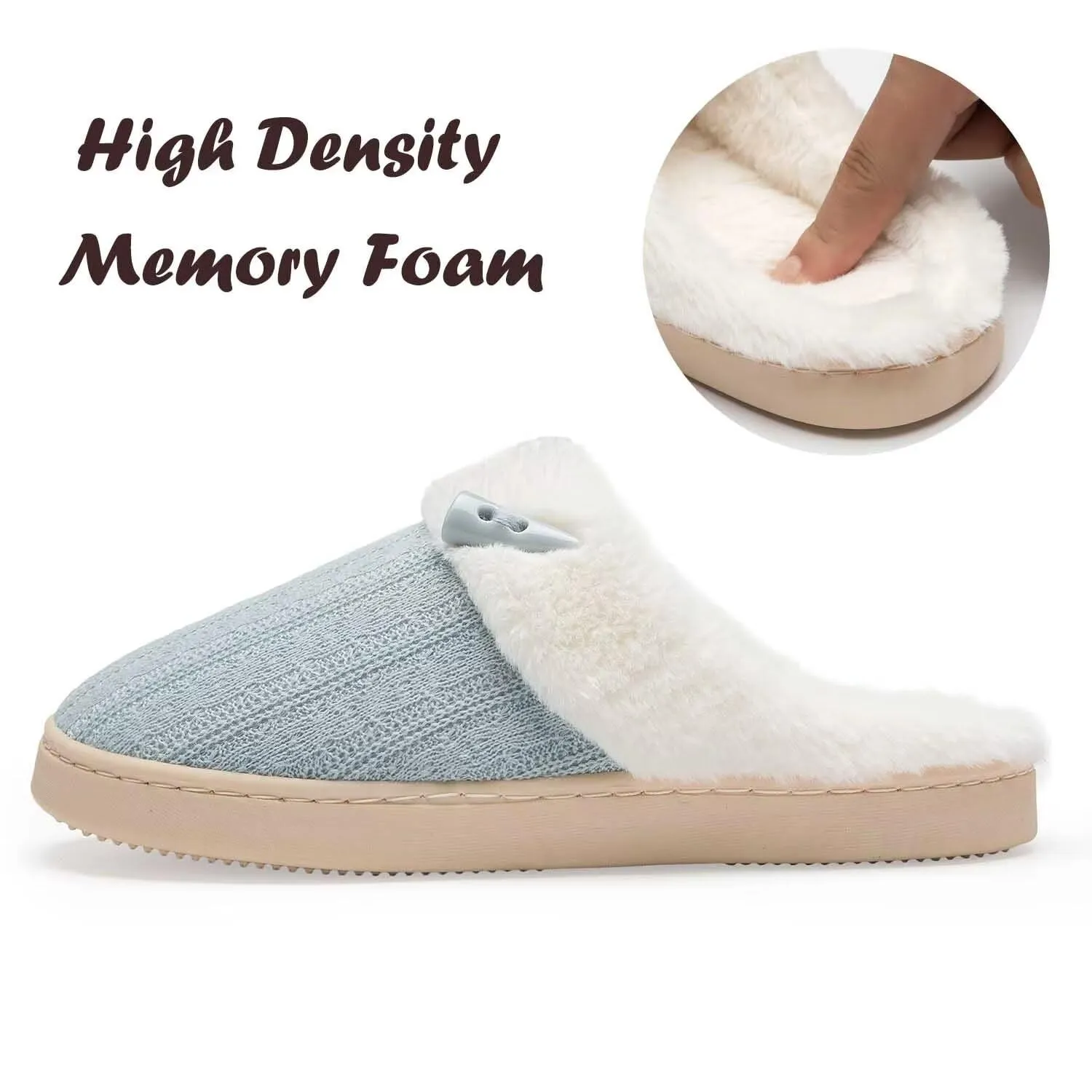 NineCiFun Women's Slip on Fuzzy Slippers Memory Foam House Slippers Outdoor Indoor Warm Plush Fur Lining size 7 8 light blue