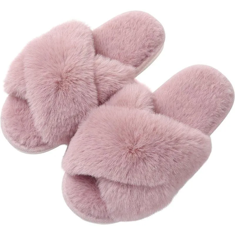 Plush Cross Strap Slippers – Soft and Cozy Indoor Comfort
