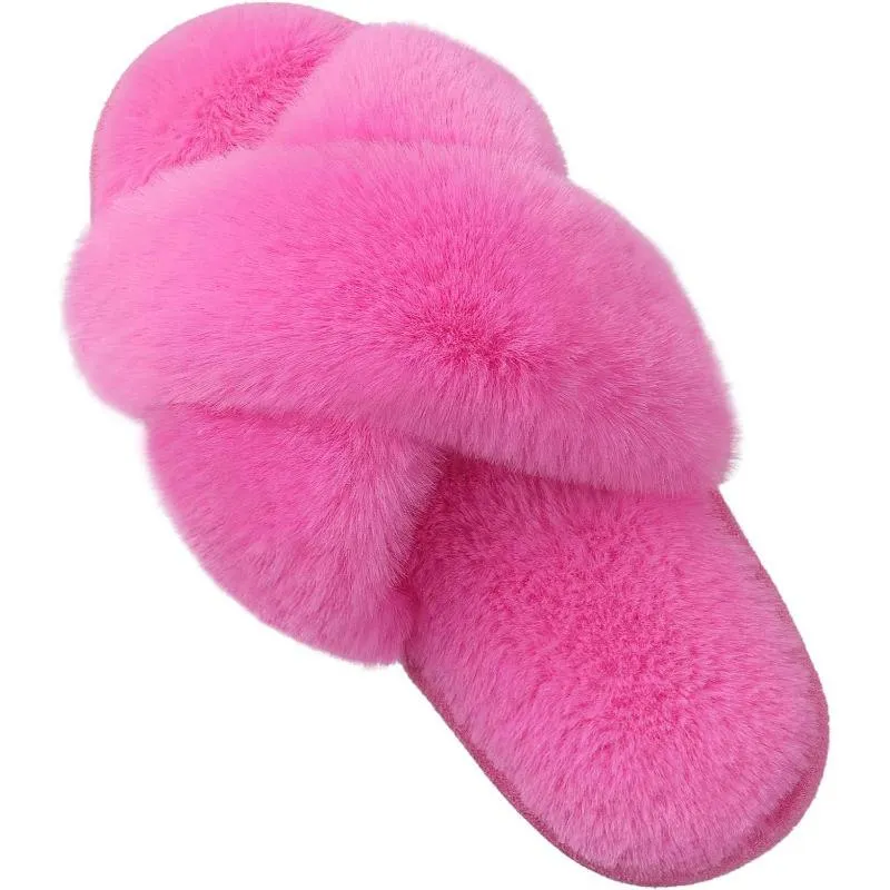 Plush Cross Strap Slippers – Soft and Cozy Indoor Comfort