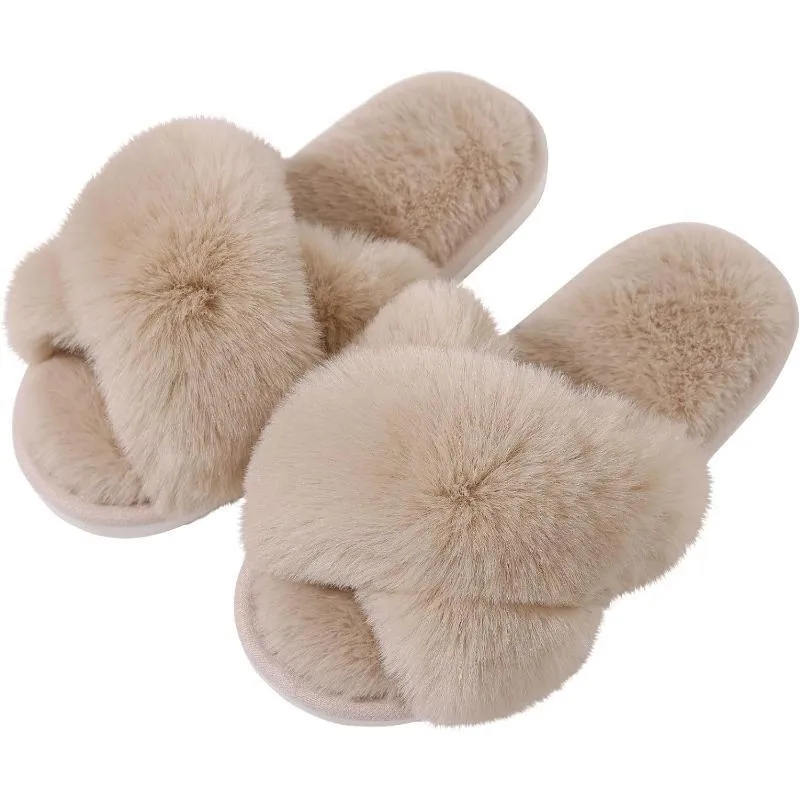 Plush Cross Strap Slippers – Soft and Cozy Indoor Comfort