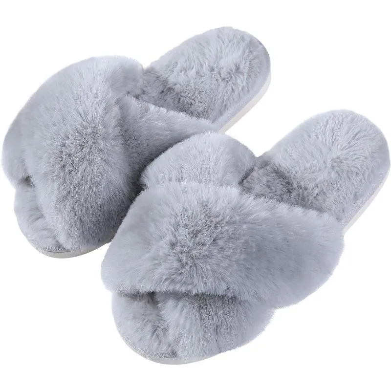 Plush Cross Strap Slippers – Soft and Cozy Indoor Comfort