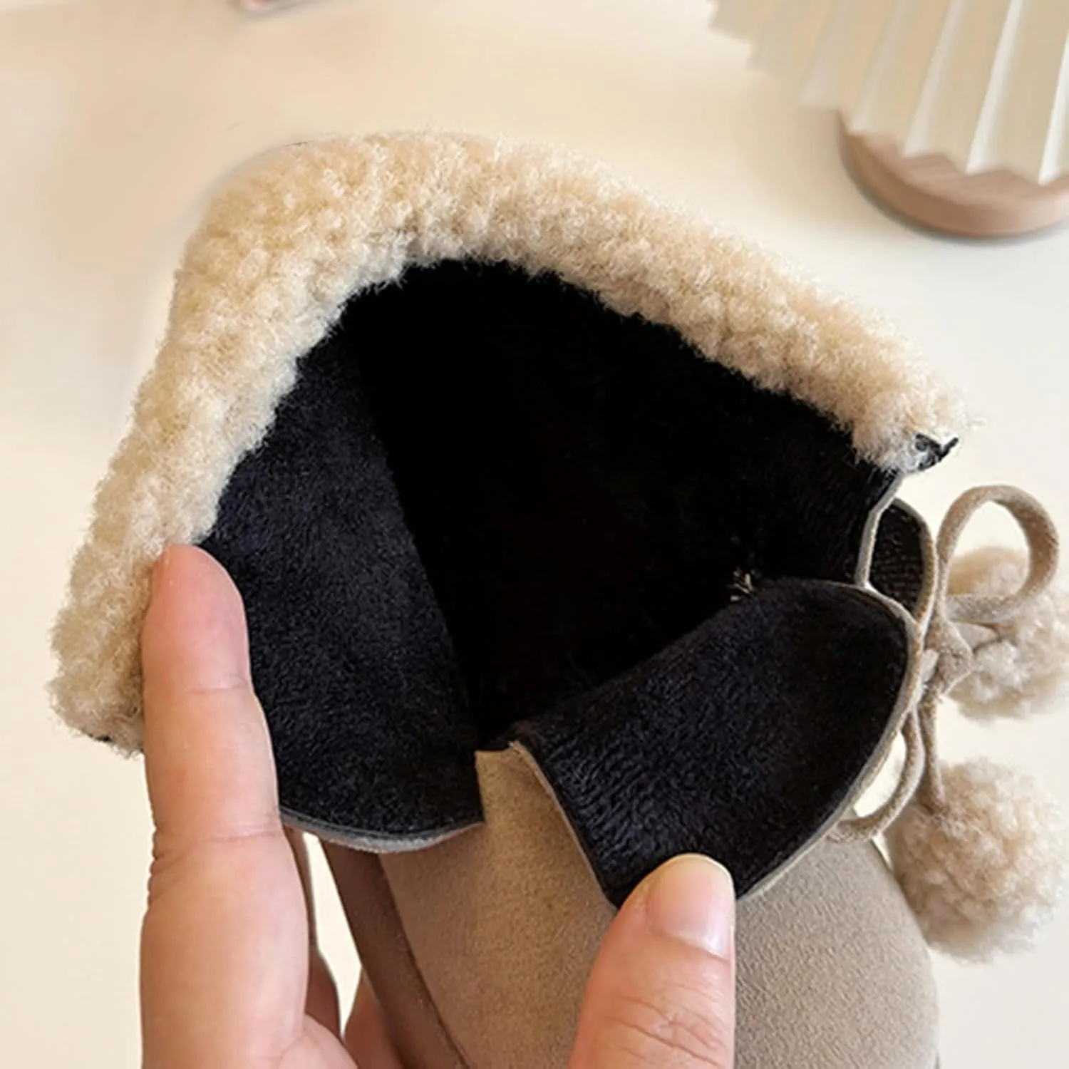 Pom-Pom alls Fleece Ankle Boots for Kids Girls Toddler Winter Thick Flat Soft Plush Comfortable Boots for Little Girls