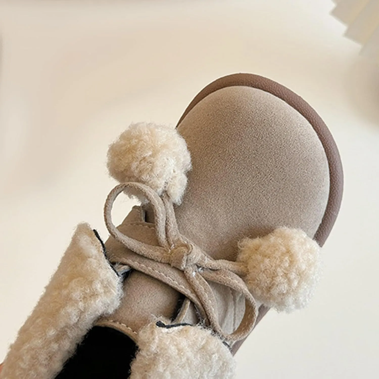Pom-Pom alls Fleece Ankle Boots for Kids Girls Toddler Winter Thick Flat Soft Plush Comfortable Boots for Little Girls