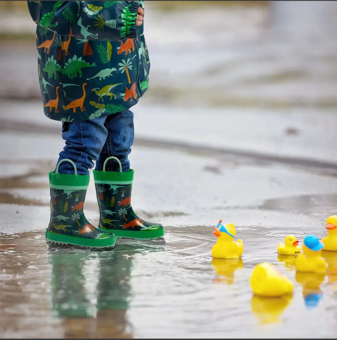 Rain Boots - Green Dinosaur