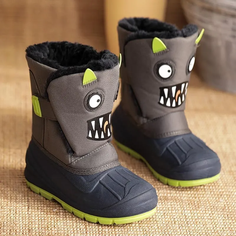 SECHRITE Toddler Kids Snow Boots Winter Boots Waterproof Outdoors Cartoon Animal Pattern Booties for Boys Girls - Toddler/Little Kid