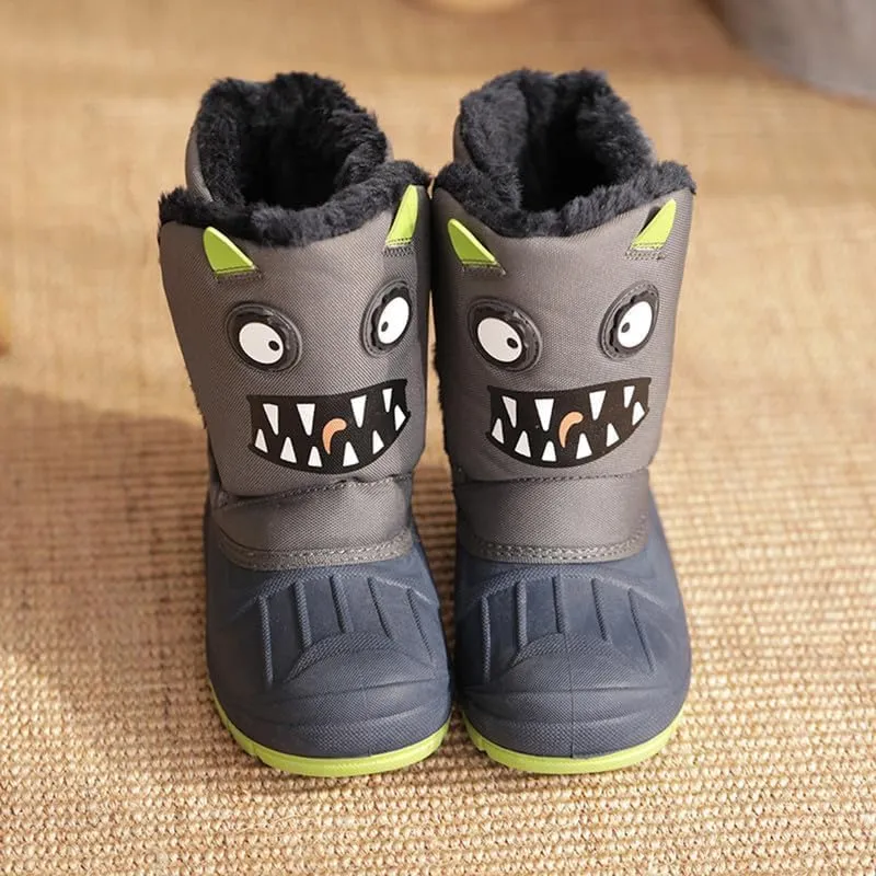SECHRITE Toddler Kids Snow Boots Winter Boots Waterproof Outdoors Cartoon Animal Pattern Booties for Boys Girls - Toddler/Little Kid