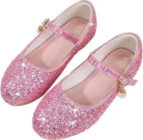 Sequins Ankle Sandals for Toddler Girls Pearl Strap Glitter Closed Toe Loafers Dance Shoes Fancy Pageant Shoes