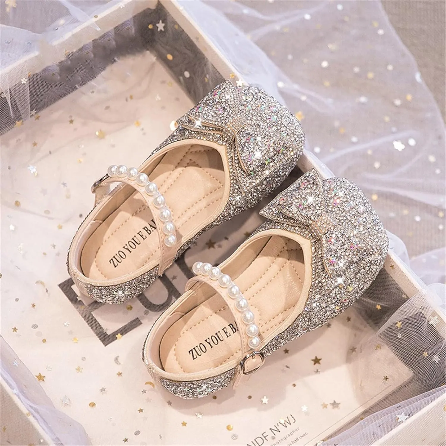 Sequins Sandals For Little Girls Toddler Kids Bow Pearl 𝗟ow Heels Shoes Summer Casual Dress Dance Shoes Glitter Loafers