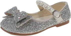 Sequins Sandals For Little Girls Toddler Kids Bow Pearl 𝗟ow Heels Shoes Summer Casual Dress Dance Shoes Glitter Loafers