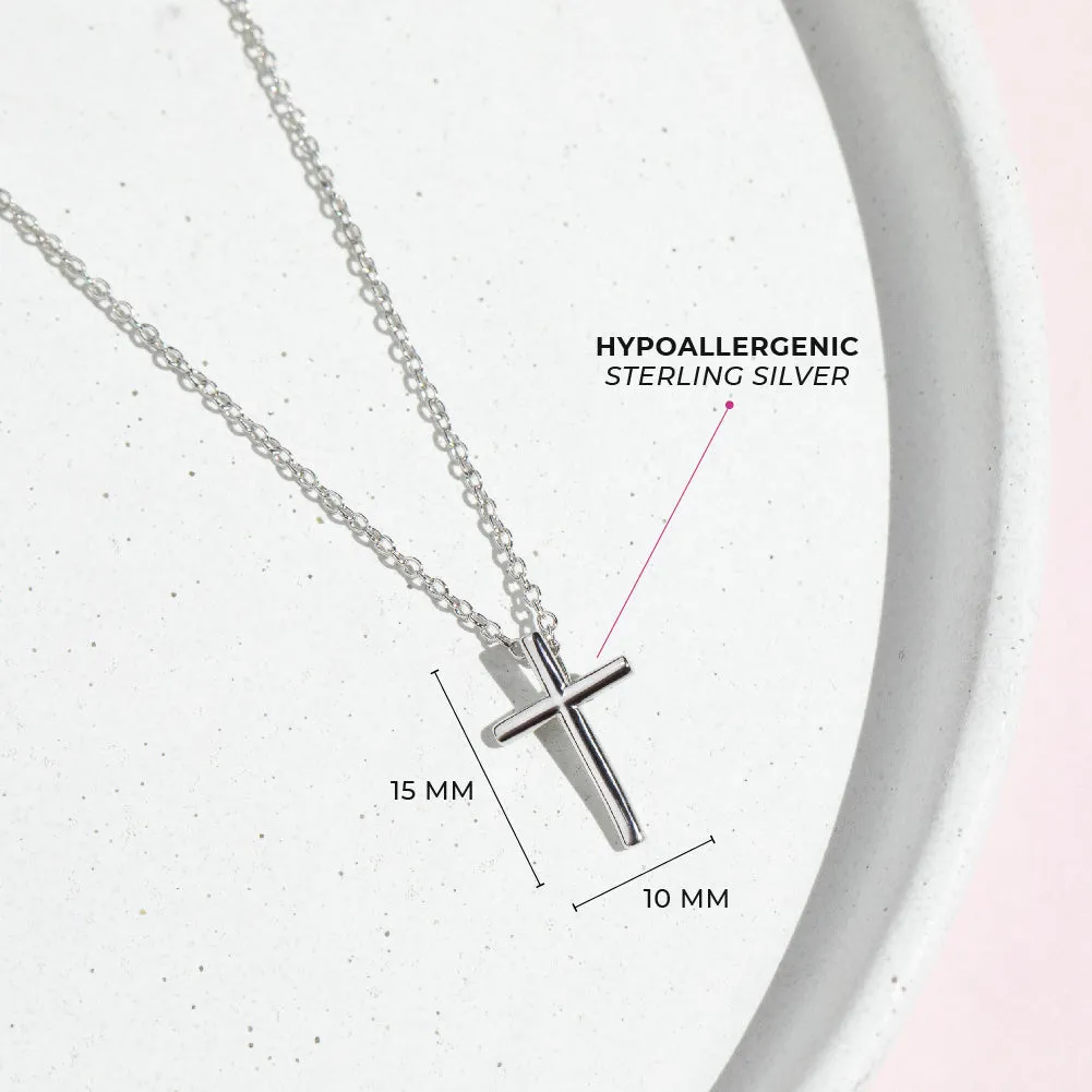Small Cross 14mm Toddler/Kids/Girls Necklace Religious - Sterling Silver