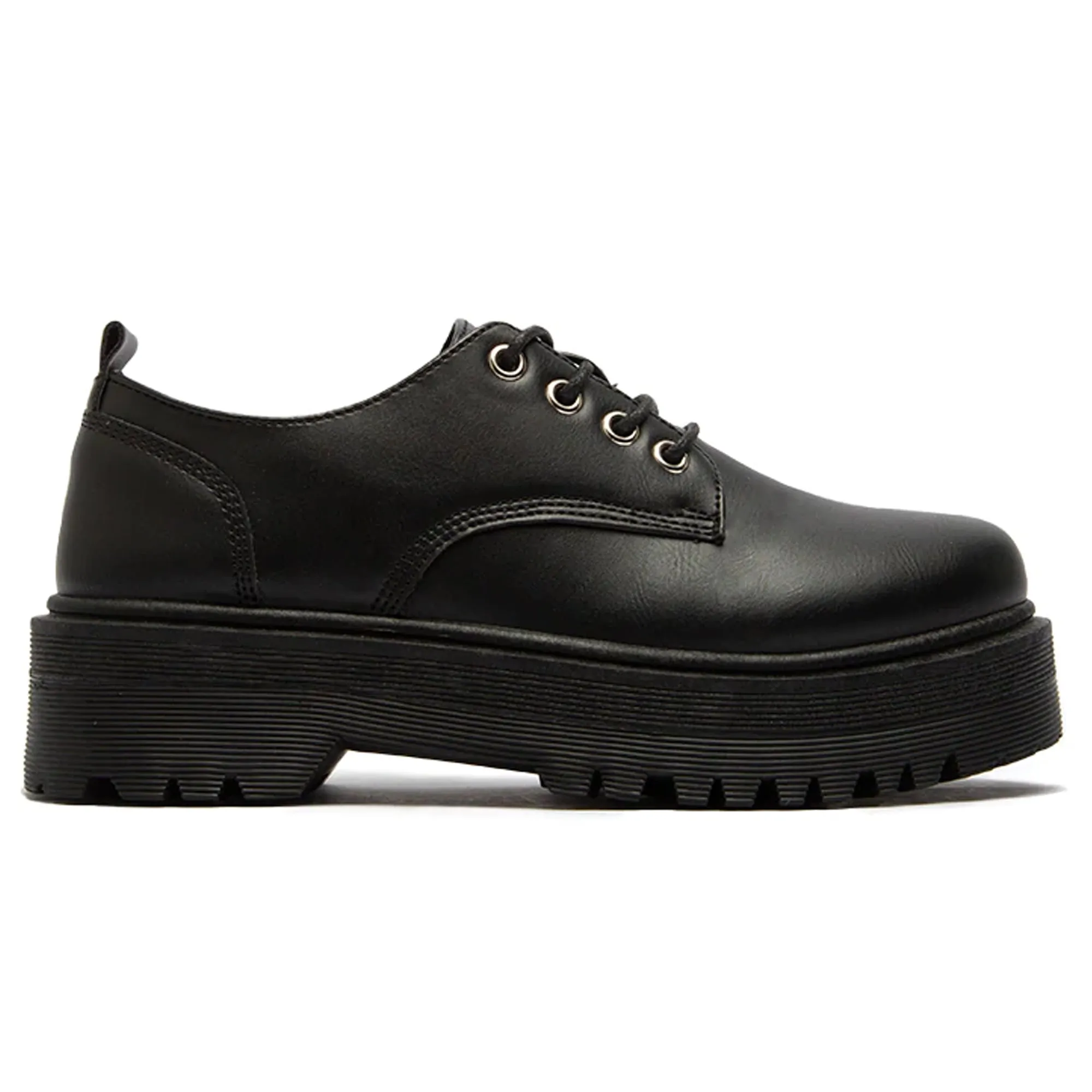 SOBEYO Women's Platform Oxford Lace-up 4 Eyelets Shoes Black Nappa